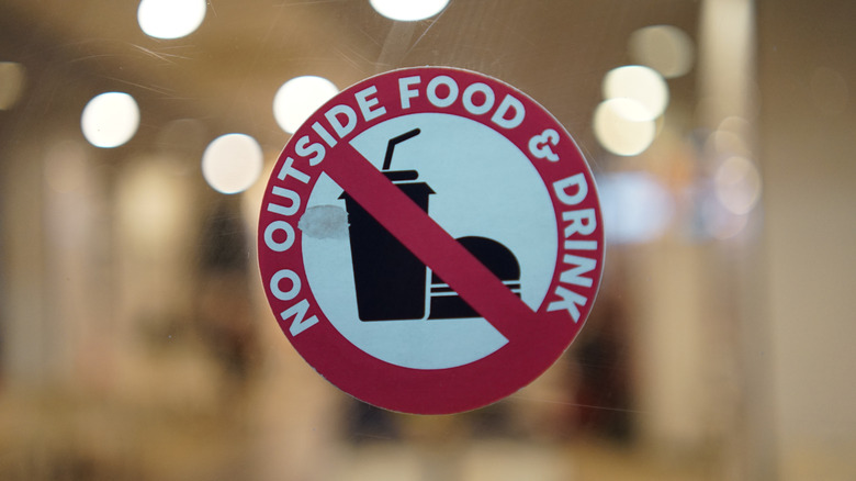 A sign reading "No outside food or drink"