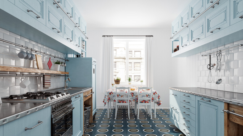 retro blue kitchen
