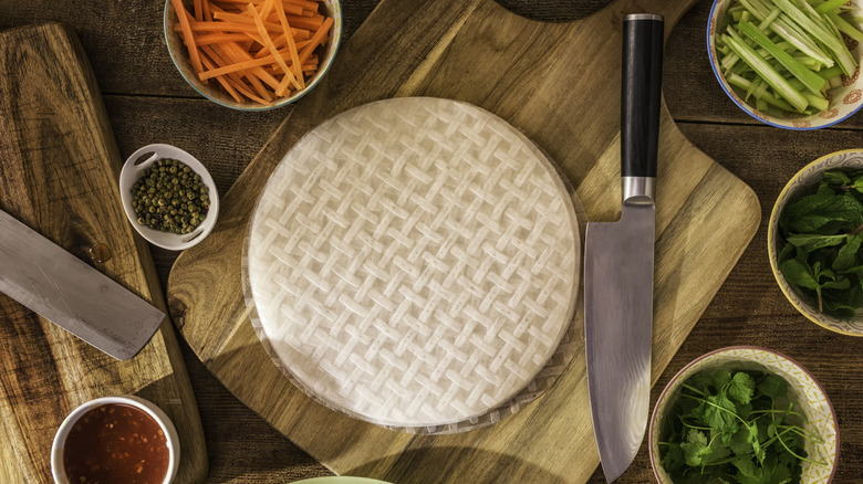 Rice paper on cutting board
