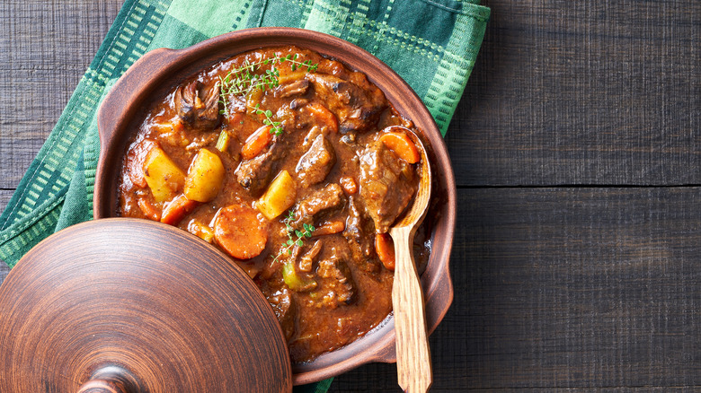 stew pot with carrots and potatoes 