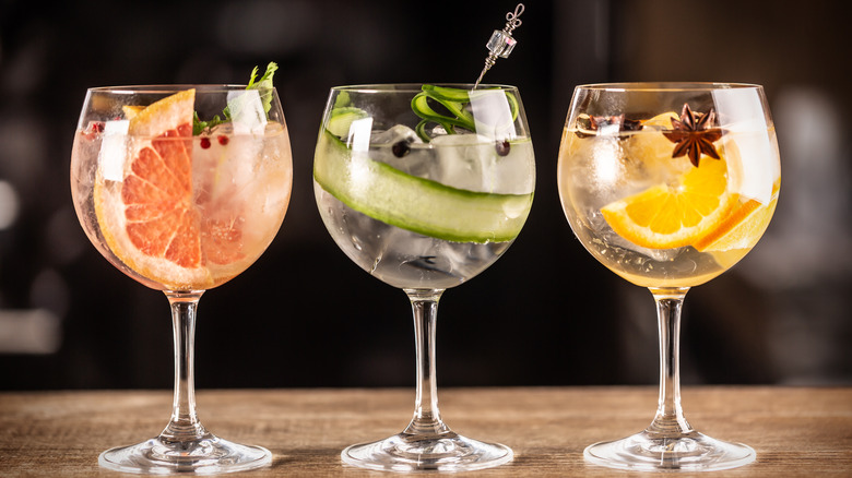 garnished gin and tonic drinks