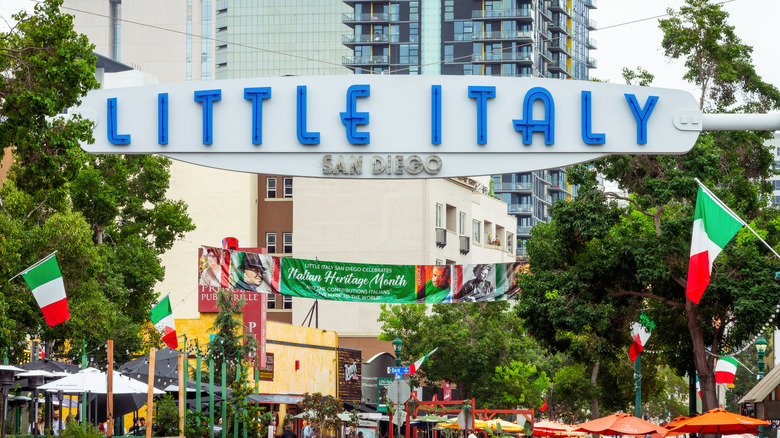 "Little Italy San Diego" sign above street