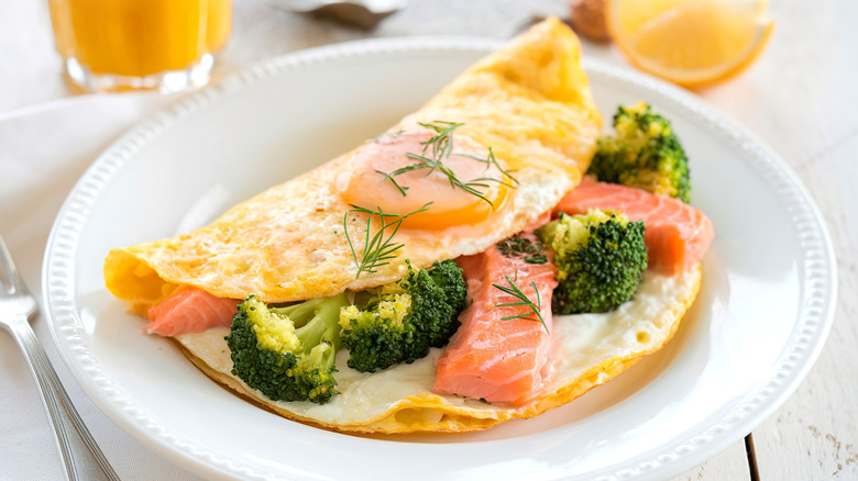 egg white omelet with salmon and broccoli