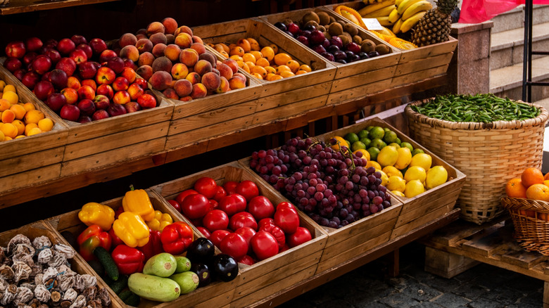 A market stall selling various fruits