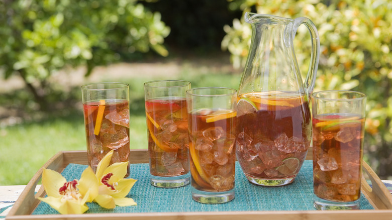 Iced tea pitcher and glasses