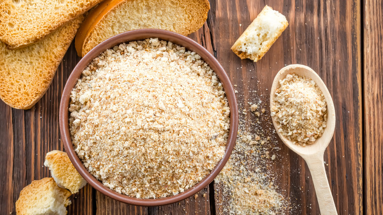 different types of bread crumbs on table