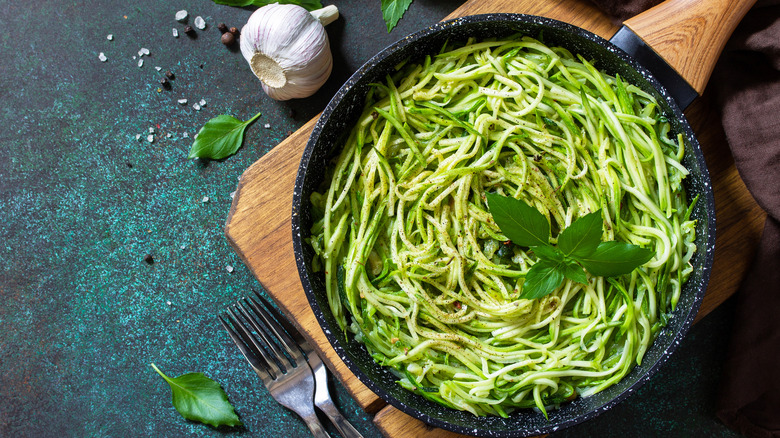 bowl of cooked zucchini noodles