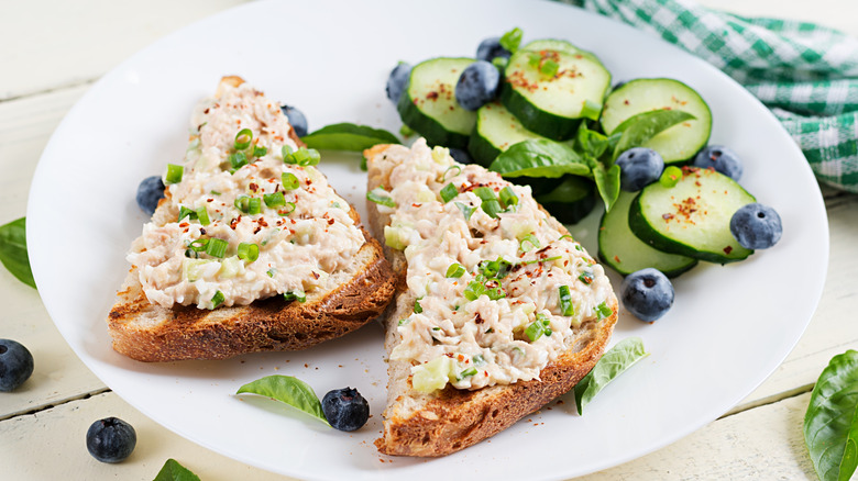 Tuna salad spread on toast