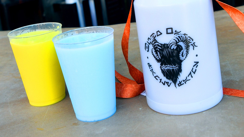 blue and green milk at a Disney park