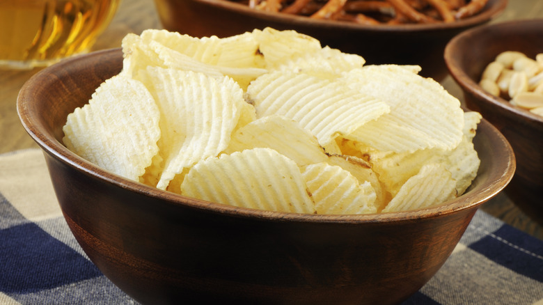 Bowl of ridged potato chips