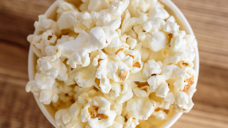 A bowl of popcorn from above