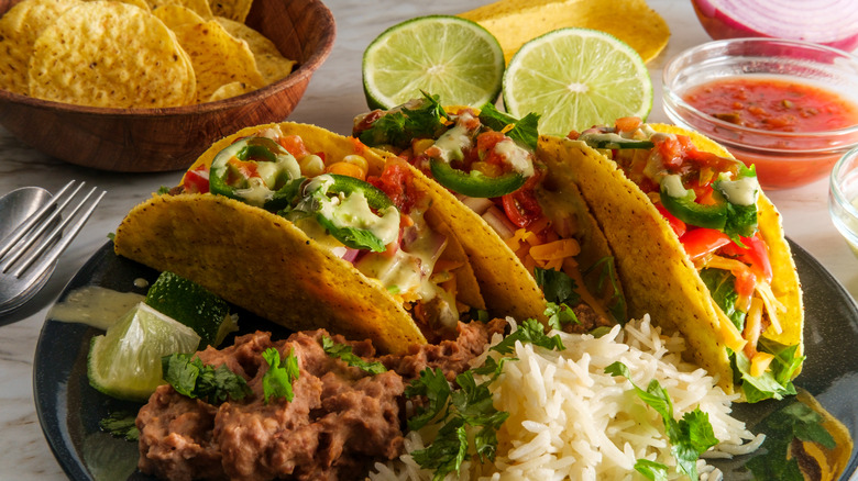 crunchy tacos and refried beans