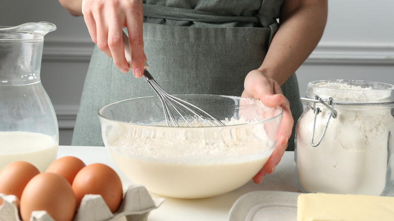 woman mixing pancake batter