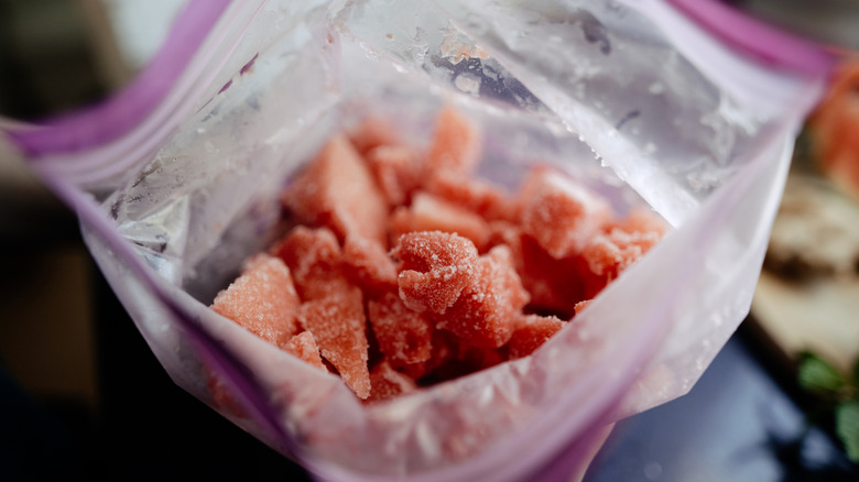 frozen watermelon in a plastic bag