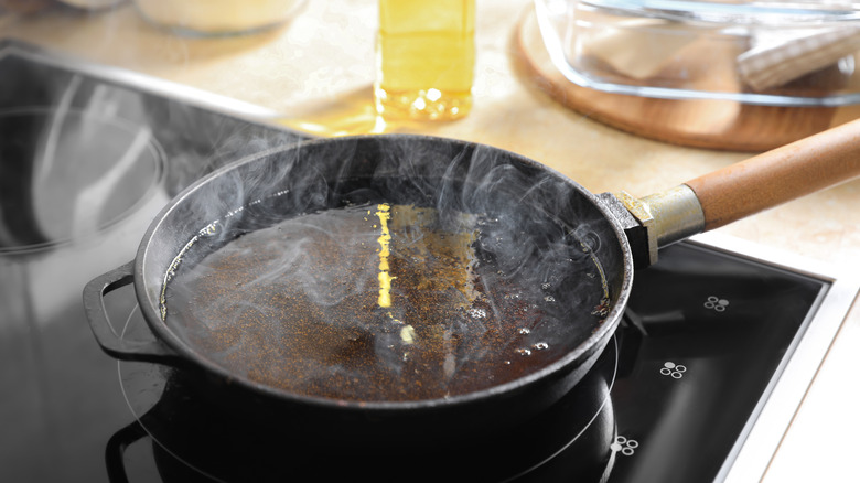 Hot oil sitting in pan