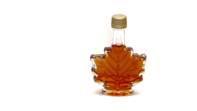 leaf-shaped bottle of maple syrup 