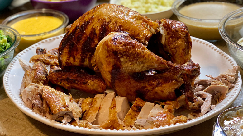 Deep fried turkey on platter