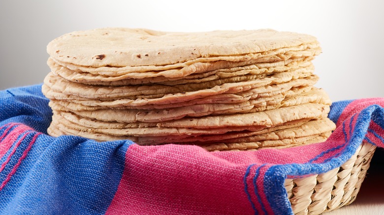tortilla stack on towel