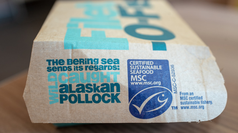 A close-up of the MSC certification sign on a Filet-O-Fish box