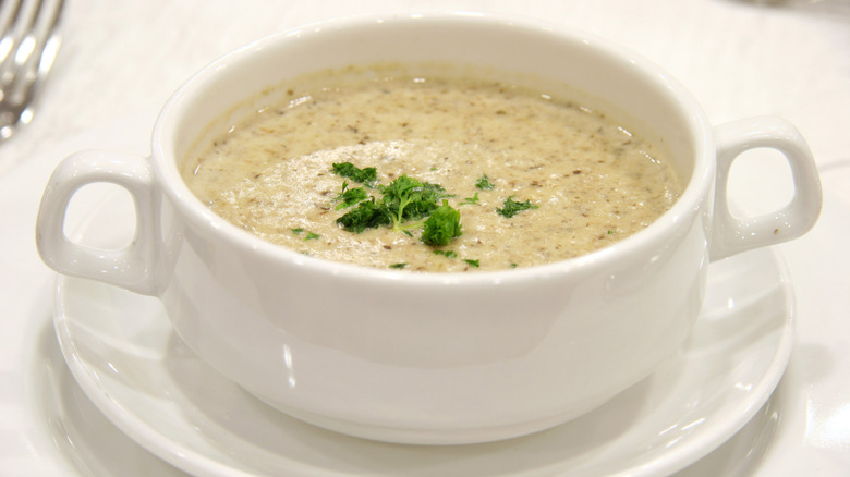 Cream of mushroom veloute soup