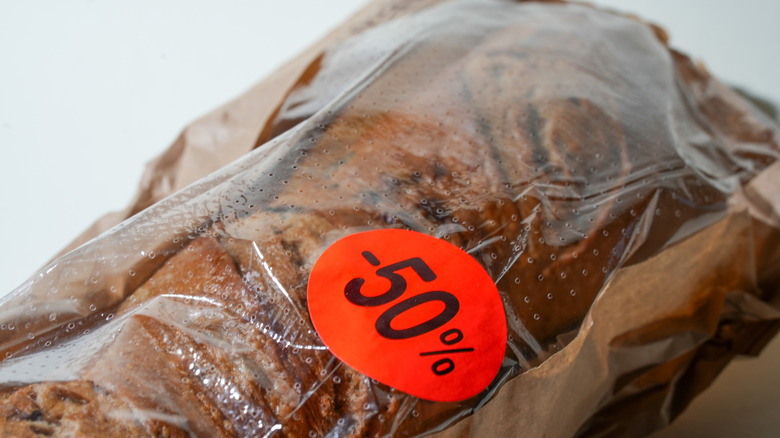 Discount bread with sticker in packaging