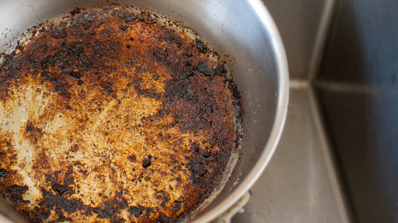 Close up of a burnt pan