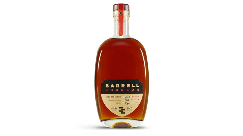A bottle of Barrell Bourbon Batch 023 against a white background.