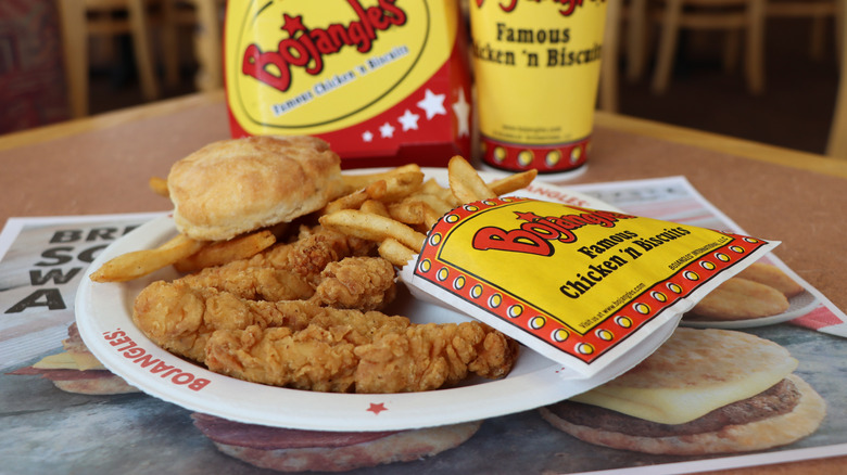 Bojangles meal with biscuits on table