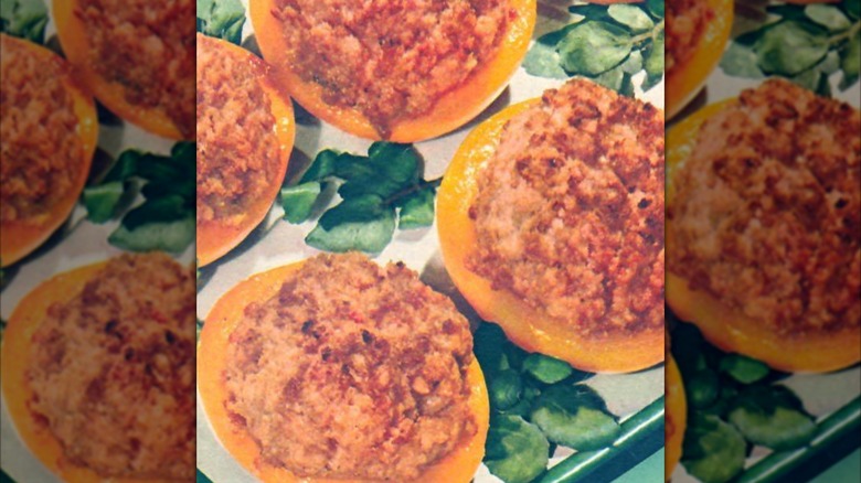 Several Spam Fiesta Peach Cups on a 1950s advertisement