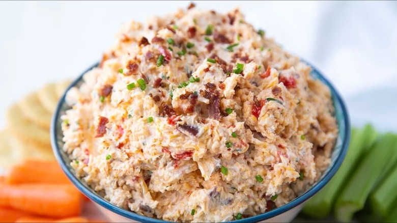 pimento cheese in bowl with bacon