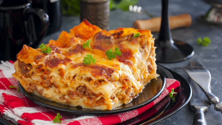 A plate of lasagna