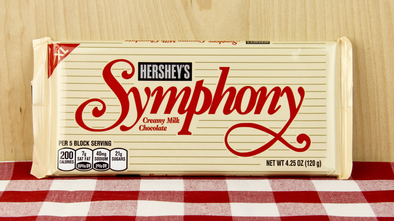 a Symphony bar in its pale yellow wrapping