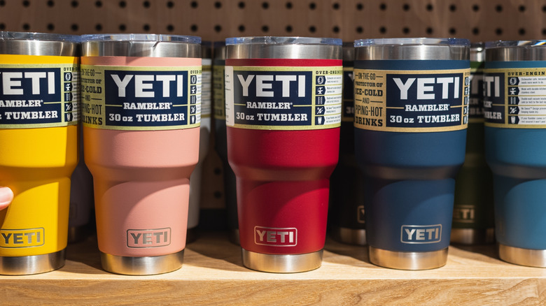 yeti rambler tumblers on display in store