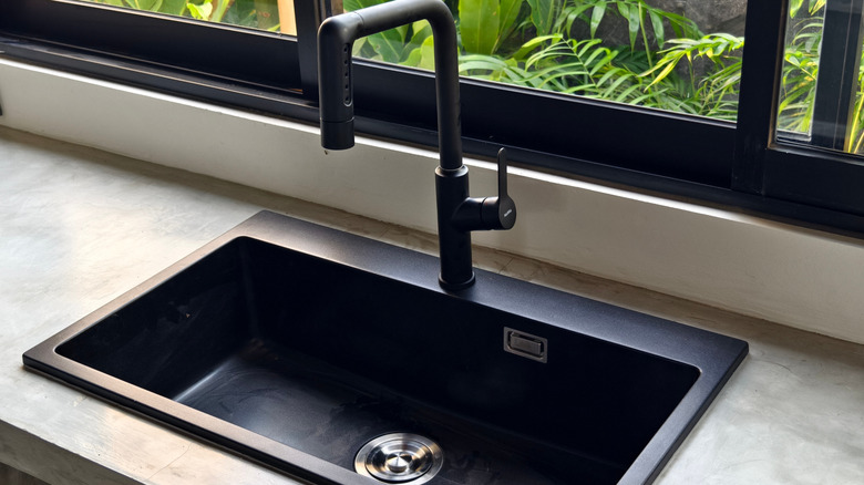 Matte black granite composite sink.