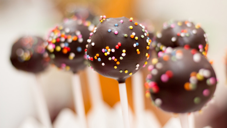 Chocolate cake pops with multi-colored sprinkles