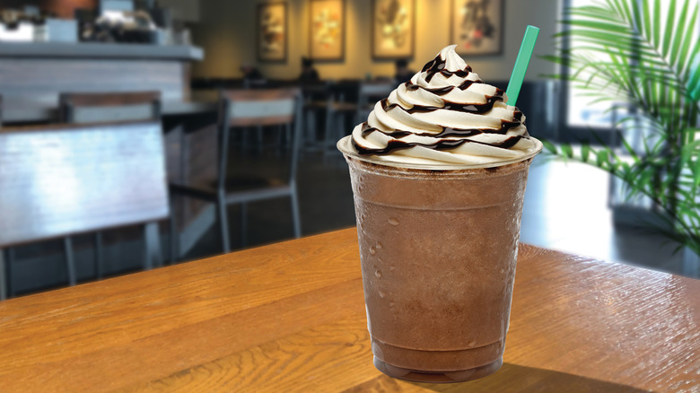 Starbucks frappuccino with whipped cream and chocolate