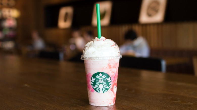 A pink Starbucks frappuccino