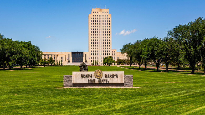 North Dakota capitol building on a sunny day