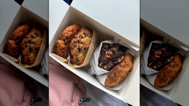 White box opened to reveal four Levain cookies