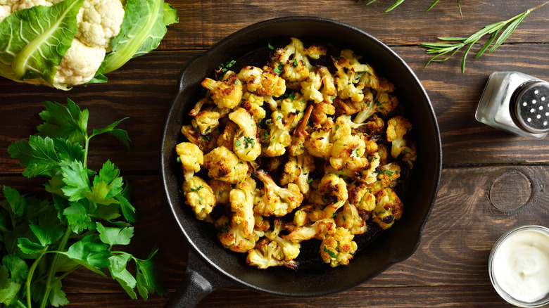 pan of perfectly browned cauliflower