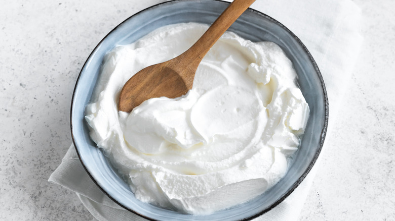 Homemade yogurt in a ceramic bowl