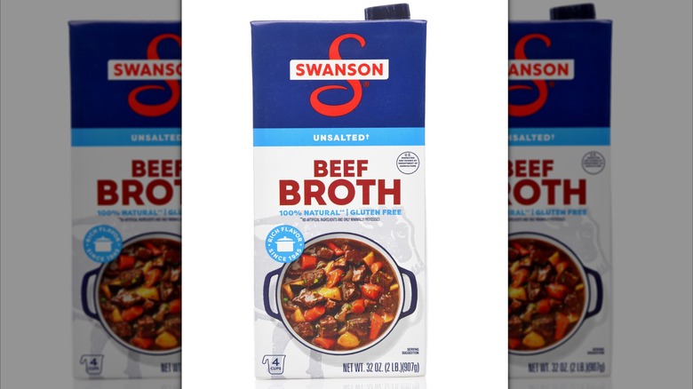 Paper box of Swanson brand ready-to-pour beef broth