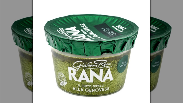A container of Giovanni Rana pesto sauce