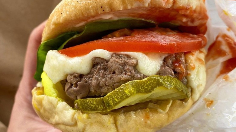 Steamed burger closeup 