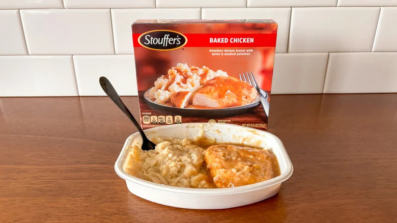 Stouffer's baked chicken dinner in front of box
