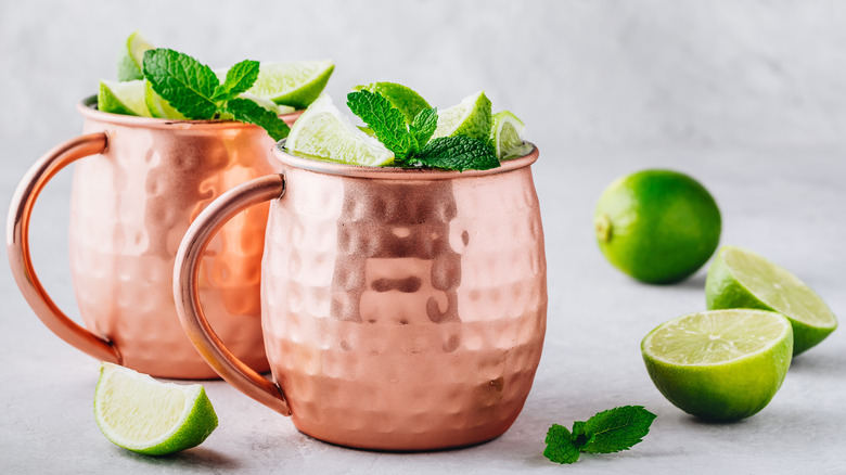 Moscow Mules in copper mugs