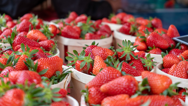 Strawberries in Crates at the Market