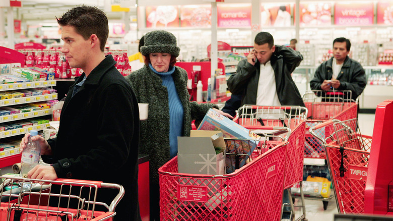 A line of people waiting to check out at Target