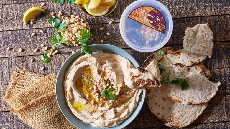 Bowl of hummus and bread