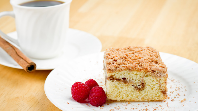 Slice of coffee cake on a plate